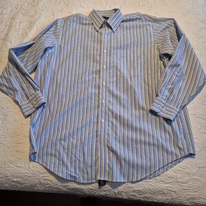 Lanesboro men's XL 17 1/2 34/35 Blue, gray, yellow white shirt VGUC